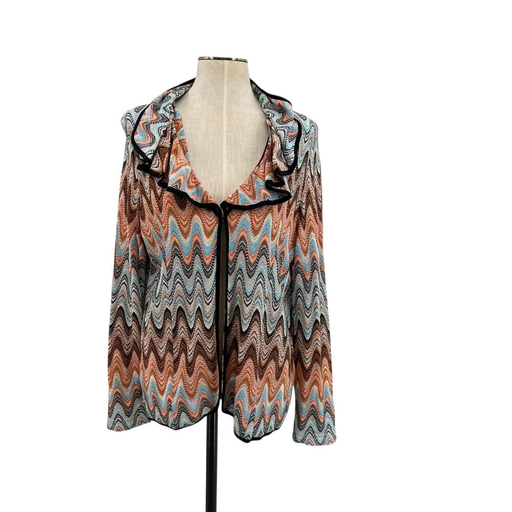 Exclusively Misook‎ Chevron Cardigan Knit Ruffle Orange Blue Size XL